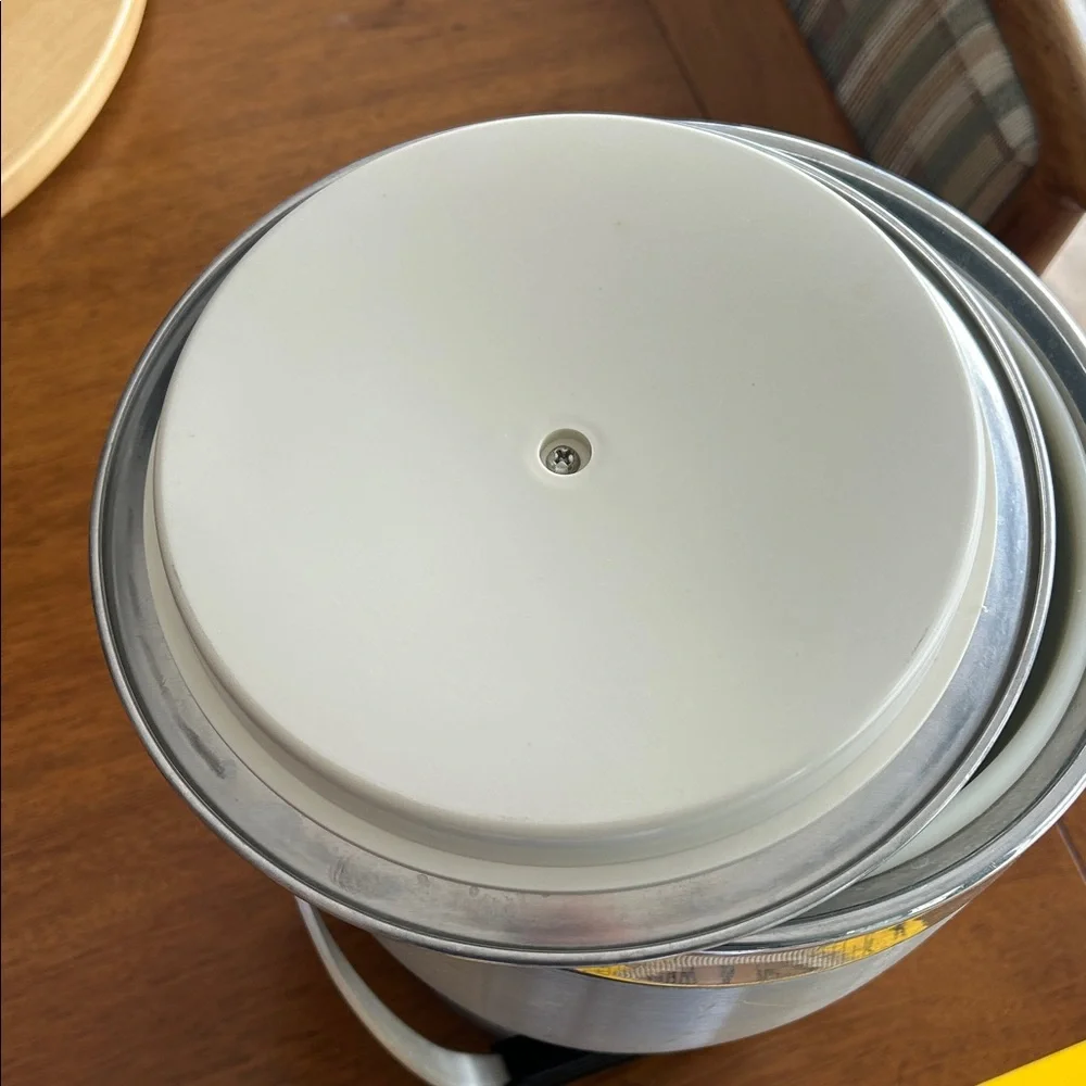 Vintage Stainless Steel Ice Bucket with Black and Gold Accents